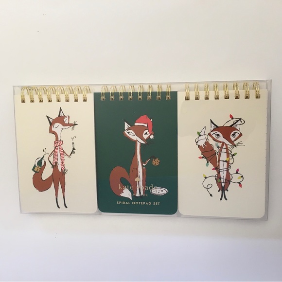 kate spade Other - NEW 3 Kate Spade New York Spiral Notepads Festive Foxes Holiday 75 Lined Pages